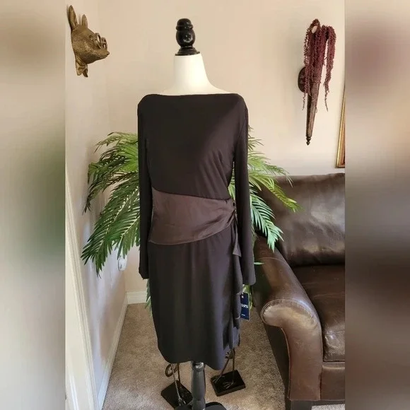 Chaps  Satin Ruffle Sheath Dress - Picture 2 of 9